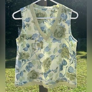 Vtg Y2K Norton Mc Naughton M linen lace floral tank blouse cottagecore phoebe